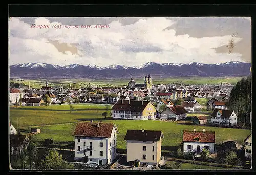 Künstler-AK Photochromie Nr. 12137: Kempten im bayr. Allgäu, Ortsansicht mit Bergkulisse