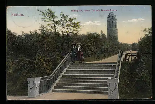 AK Bochum, Stadtpark, neuer Teil mit Bismarckturm