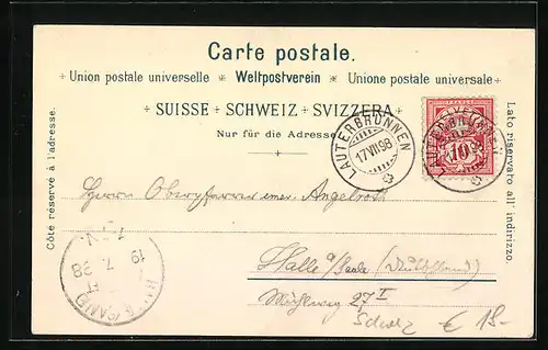 Lithographie Mürren, Ortsansicht mit Alpen