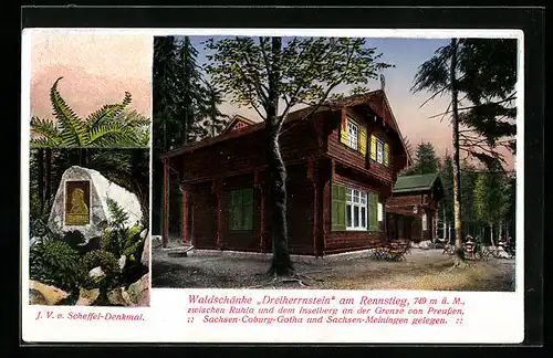 AK Brotterode, Waldschänke Dreiherrnstein, J. V. v. Scheffel-Denkmal
