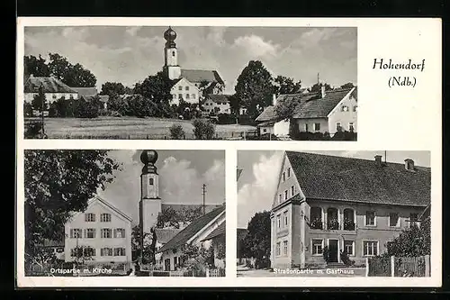 AK Hofendorf / Neufahrn, Ortspartie mit Kirche, Strassenpartie mit Gasthaus