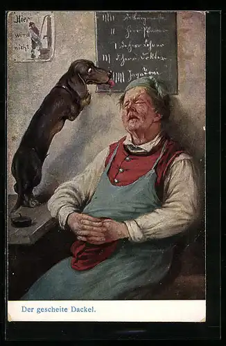 AK Gescheiter Dackel an einer Tafel