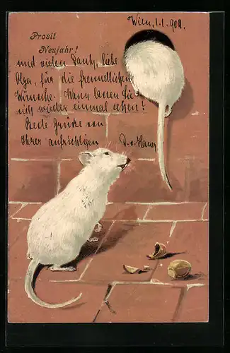 AK Weisse Mäuse und Haselnüsse