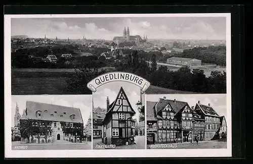 AK Quedlinburg, Panorama, Rathaus, Finkenherd, Klopstockhaus