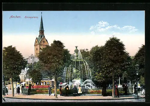 AK Aachen, Kaiserplatz mit Springbrunnen