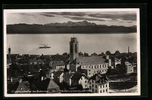 AK Friedrichshafen a. Bodensee, Ortspartie mit St. Petrus Canisiuskirche