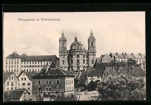 AK Weingarten, Ortspartie mit Kirche