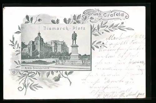 AK Crefeld, Bismarck-Platz, Kreis-Ständehaus