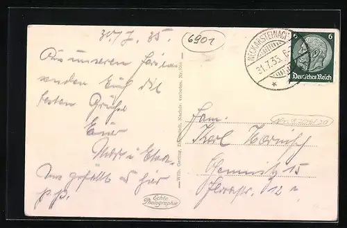 AK Neckarsteinach, Ortsansicht mit Flusspartie