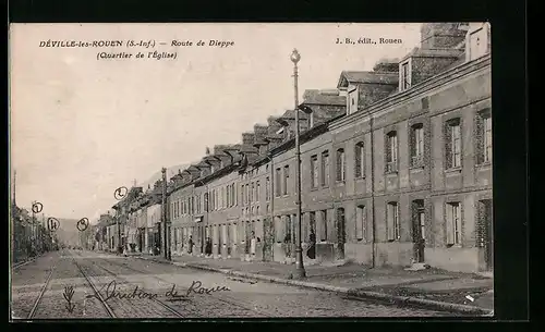 AK Deville-les-Rouen, Route de Dieppe, Quartier de l`Eglise