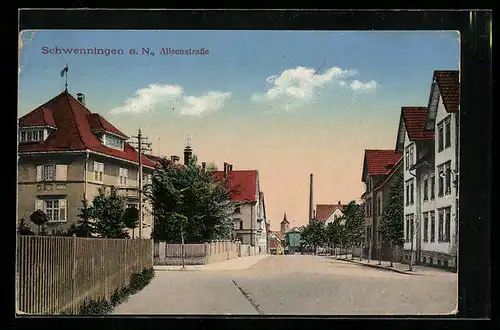 AK Schwenningen a. N., Abendstimmung in der Alleenstrasse