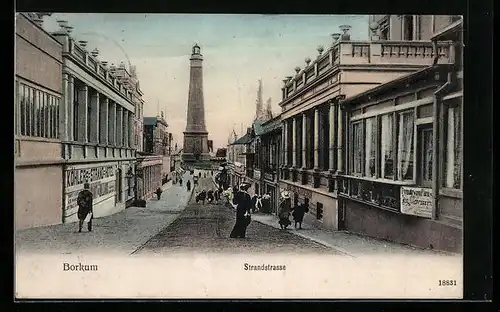AK Borkum, Strandstrasse mit Leuchtturm