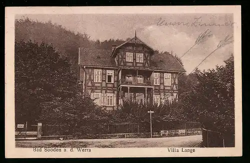 AK Bad Sooden a. d. Werra, Hotel Villa Lange mit Strassenpartie