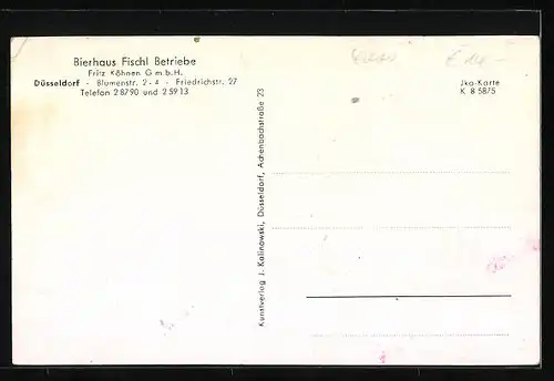 AK Düsseldorf, Bierhaus Fischl Betriebe, Blumenstrasse 2-4 und Friedrichstrasse 27