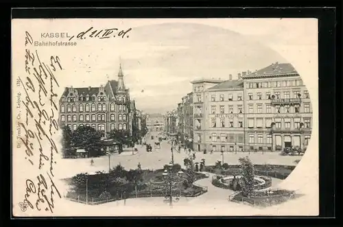 AK Kassel, Bahnhofstrasse mit Hotel du Nord