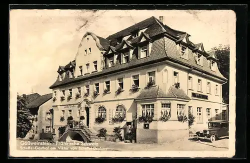 AK Gössweinstein /Fränk. Schweiz, Scheffel-Gasthof G. Hessler am Scheffeldenkmal