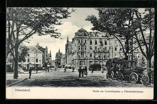 AK Düsseldorf, Kreuzung Corneliusplatz und Elberfelderstrasse mit frühen Automobilen