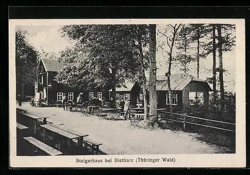 AK Dietharz /Th., Gaststätte Steigerhaus mit Strasse und Garten