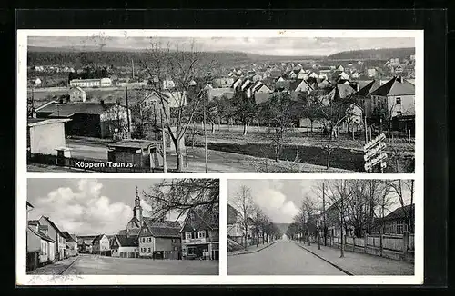 AK Köppern /Taunus, Panorama, Kirche, Allee