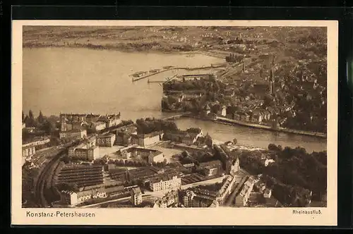 AK Konstanz-Petershausen, Fliegeraufnahme des Rheinausfluss