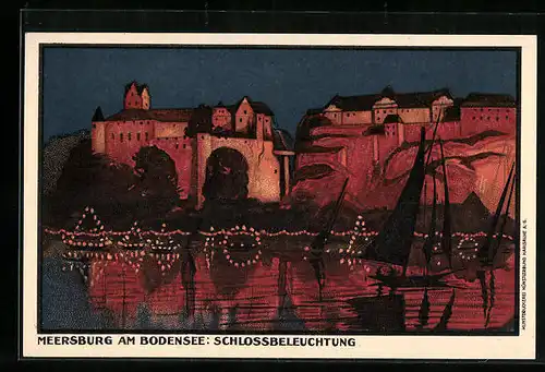 Künstler-AK Meersburg a. Bodensee, Schlossbeleuchtung bei Nacht