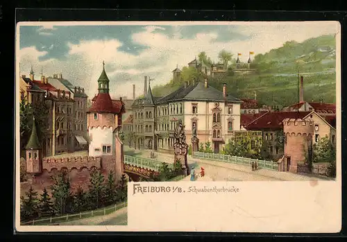Lithographie Freiburg i.B., Schwabenthorbrücke