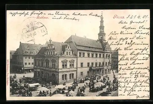 AK Pirna, Blick auf Rathaus