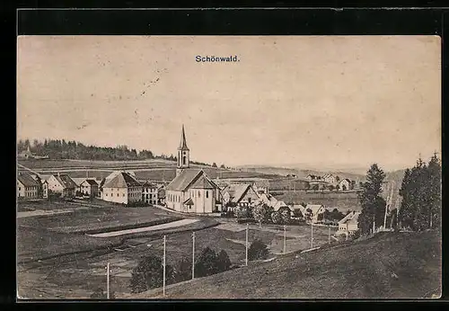 AK Schönwald, Ortsansicht mit Kirche