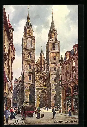 Künstler-AK Charles F. Flower: Nürnberg, Blick auf Lorenzkirche