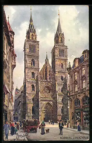 Künstler-AK Charles F. Flower: Nürnberg, Blick auf Lorenzkirche