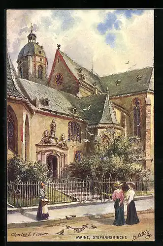 Künstler-AK Charles F. Flower: Mainz, Blick auf Stephanskirche