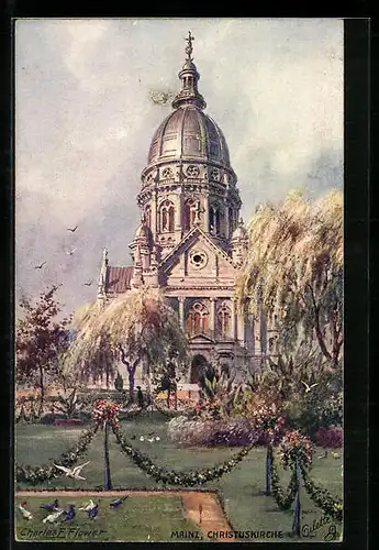 Künstler-AK Charles F. Flower: Mainz, Blick auf Christuskirche