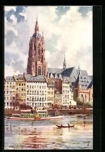 Künstler-AK Charles F. Flower: Frankfurt a. M., Uferpartie mit Dom