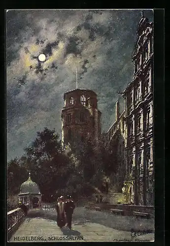 Künstler-AK Charles F. Flower: Heidelberg, Schlossaltan im Mondschein