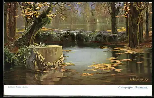 Künstler-AK sign. Enrique Serra: Campagna Romana, Herbstlicher See