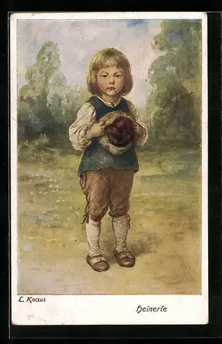 Künstler-AK sign. L. Knaus: Heinerle, schüchterner Knabe in Kniebundhosen