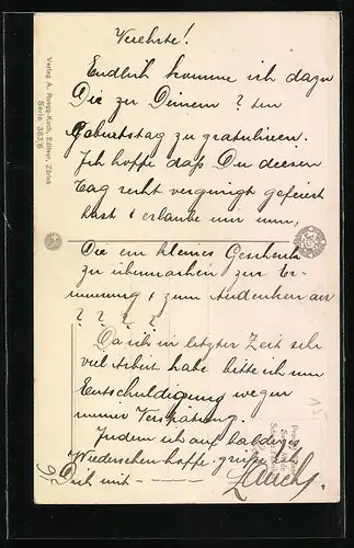 Künstler-AK sign. F. Philipp: Kinder mit Rosenstrauss, Glückwunsch zum Namenstag