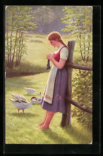 Künstler-AK sign. Adolf Hering: Gänseliesel
