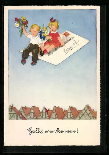 Künstler-AK sign. Lindeberg: Besuch kündigt sich an