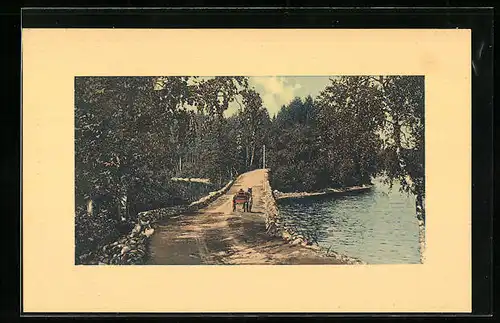 AK Punkaharju, Uferpartie mit Brücke