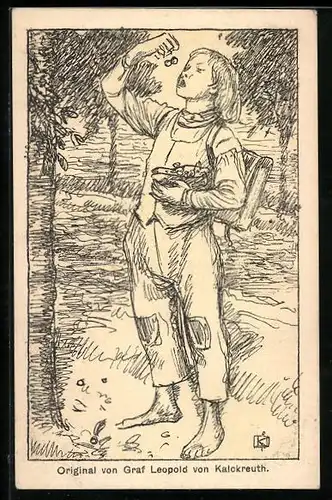 Künstler-AK Junge isst Kirschen nach Graf Leopold von Kalckreuth, Kinderfürsorge