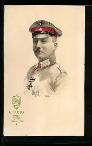 AK Kronprinz Georg von Sachsen in Uniform, AK-Reklame Hermann Schött AG aus Rheydt