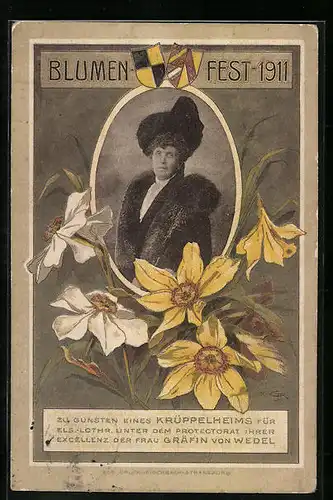 Künstler-AK Blumenfest 1911, Gräfin von Wedel im Portrait