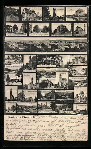 AK Pforzheim, Synagoge, Schützenhaus, Wasserthurm