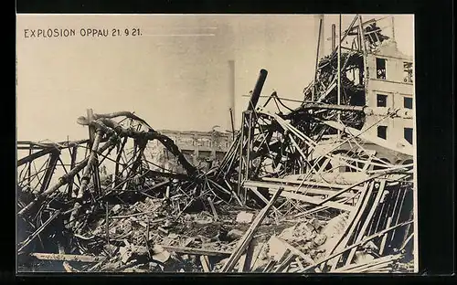 AK Oppau, Zerstörtes Gebäude nach Explosion 1921