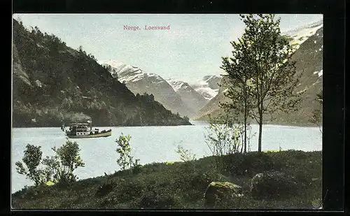 AK Loenvand, Dampfer mit Bergpanorama