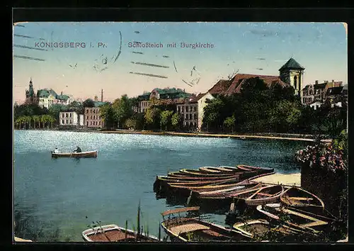 AK Königsberg i. Pr., Schlossteich mit Burgkirche