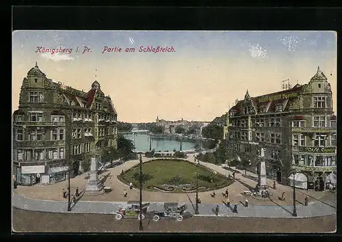 AK Königsberg i. Pr., Partie am Schlossteich mit Cafe Excelsior