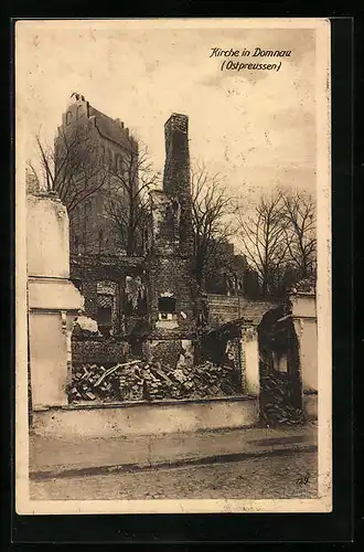 AK Damnau /Ostpreussen, Kirche in Trümmern