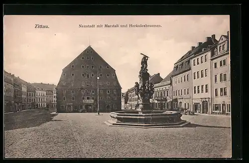 AK Zittau, Neustadt mit Marstall und Herkulesbrunnen